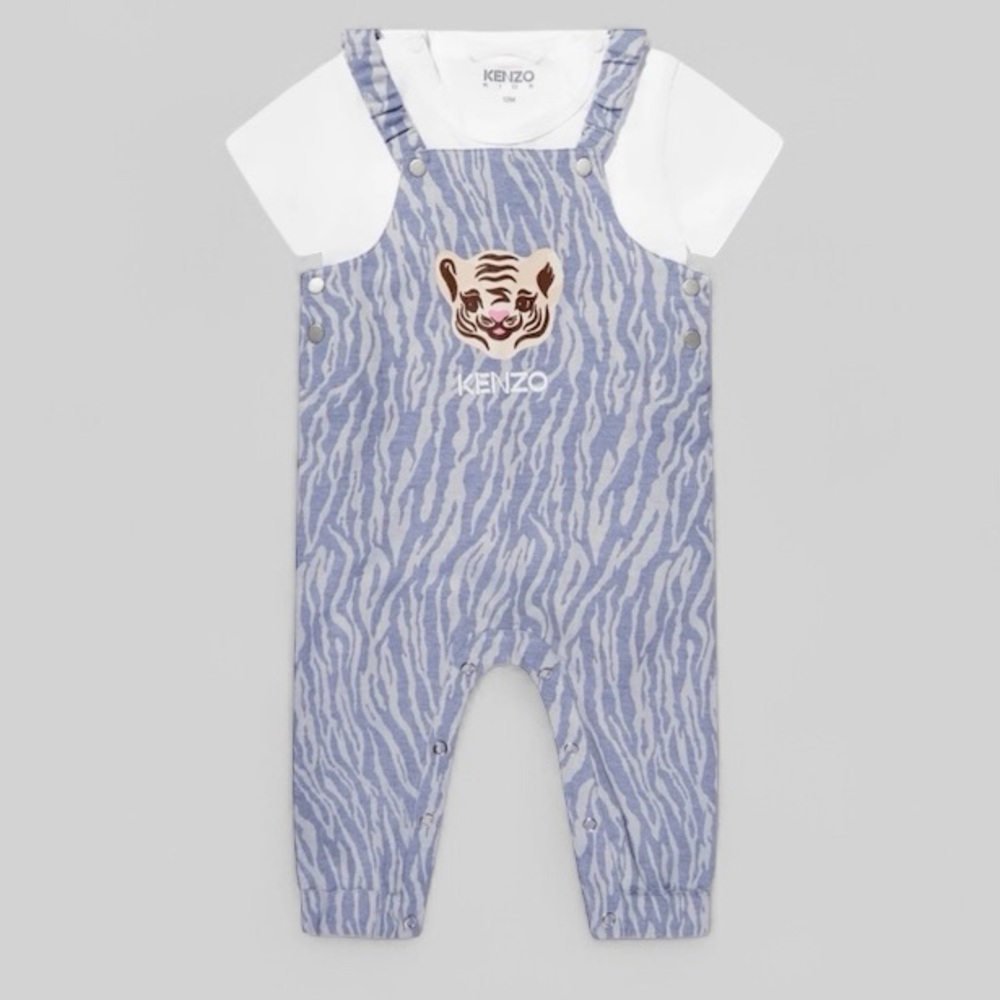 NWT‎ Kenzo Baby Boy Organic Cotton T Shirt & Dungaree Set in Blue 3 Months